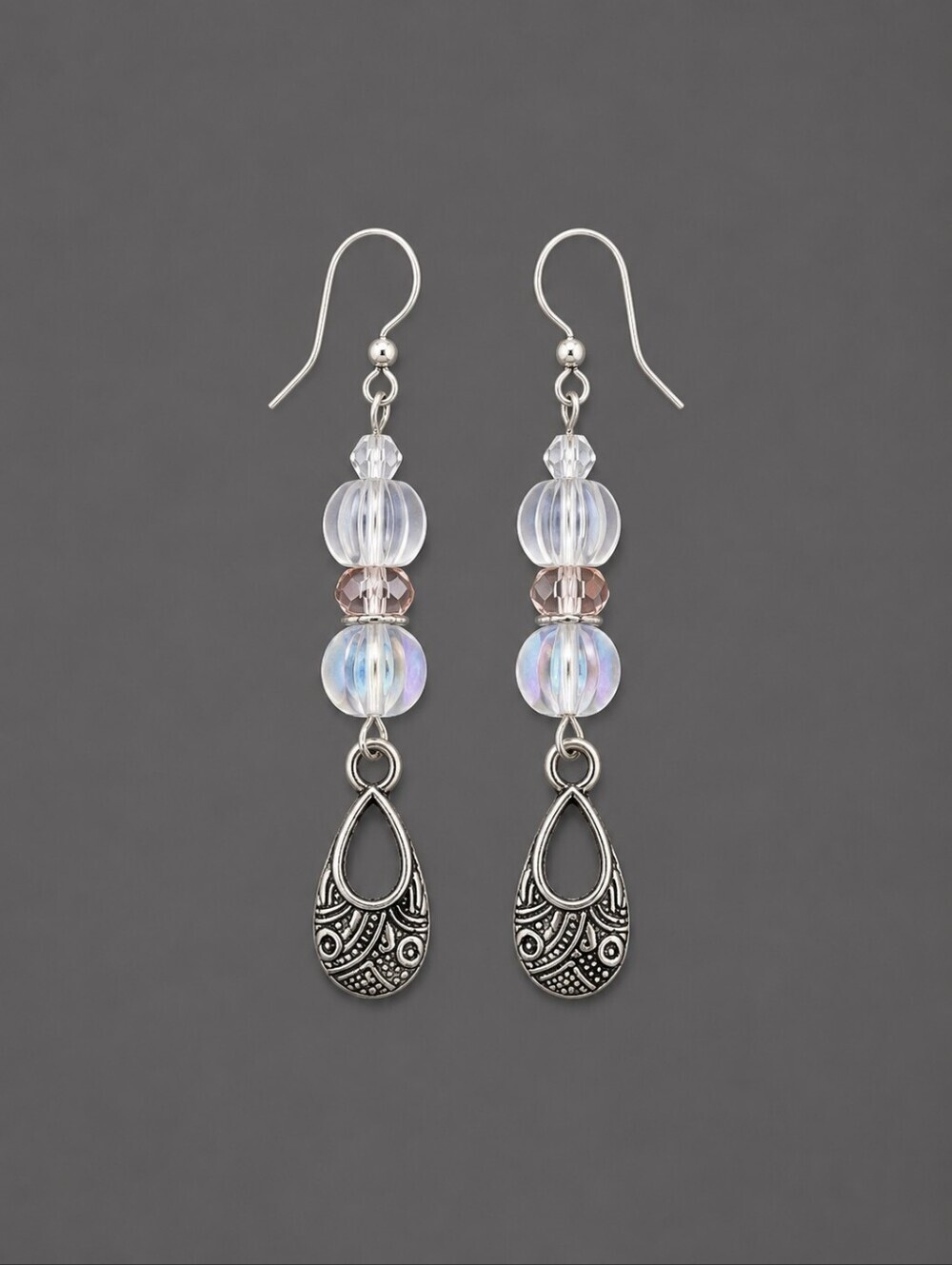 Handmade Beaded Czech Glass Dangle Hook Earrings